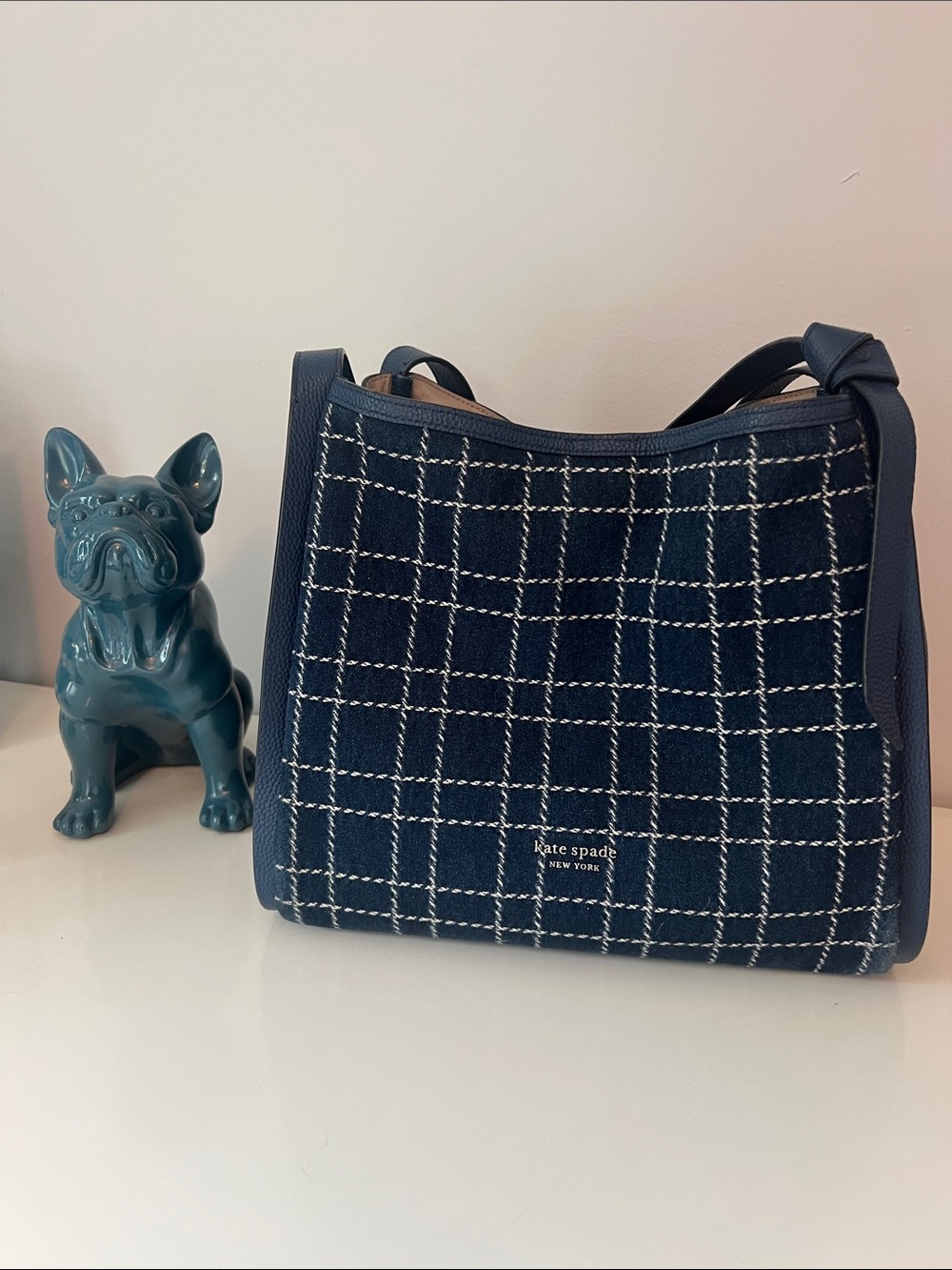 kate spade large denim “knott” carryall bag